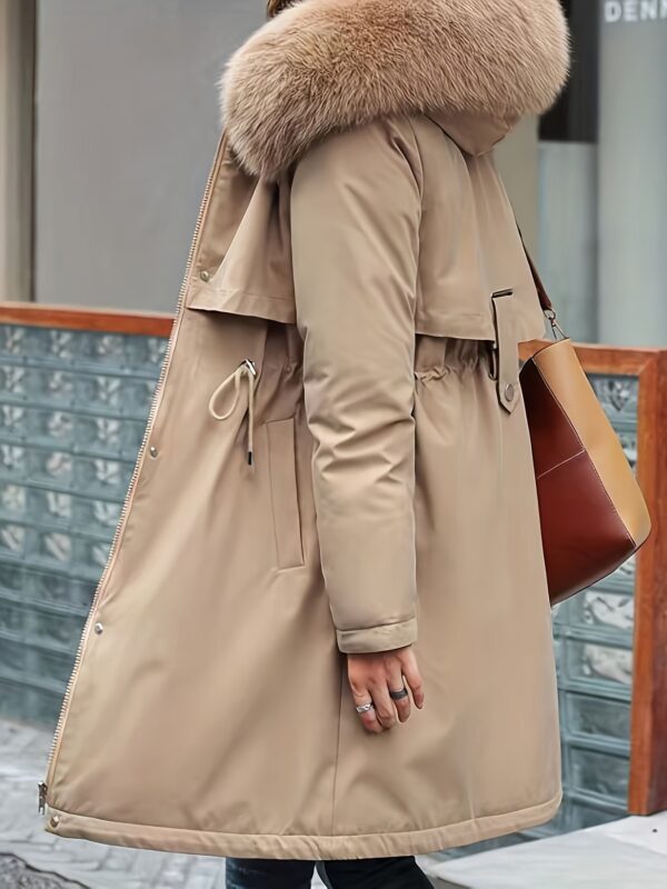 Street Style Adult Hoodie Top - Winter Thickened Solid Color Polyester Coat with Drawstring Waist, Woven Women's Fashion Mid-Length Parka - Image 7