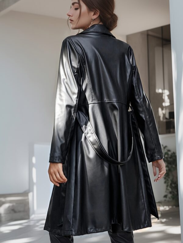 PU Leather Lapel Coat, Casual Long Sleeve Versatile Outerwear, Women's Clothing - Image 10